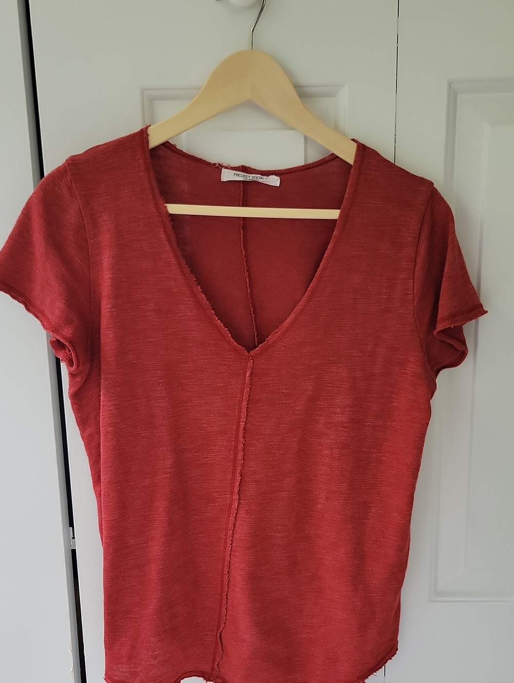 Project Social T Red V-Neck Short Sleeve Top